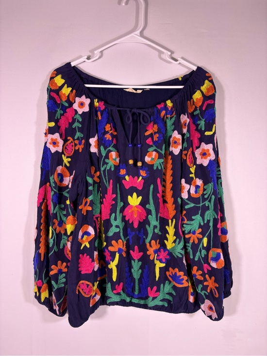 Soft Surroundings Tops - Soft Surroundings Embroidered Peasant Blouse Navy Floral Boho XL